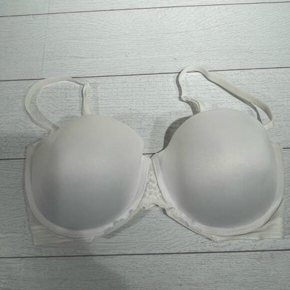 Maidenform White Demi Cup Bra  Lightly Padded, Lace Back, Comfortable Size 36DD - Picture 1 of 6